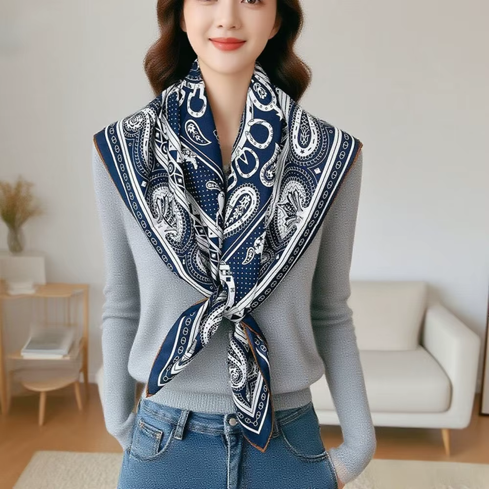Écharpe en soie bleue 90CM pour femmes
