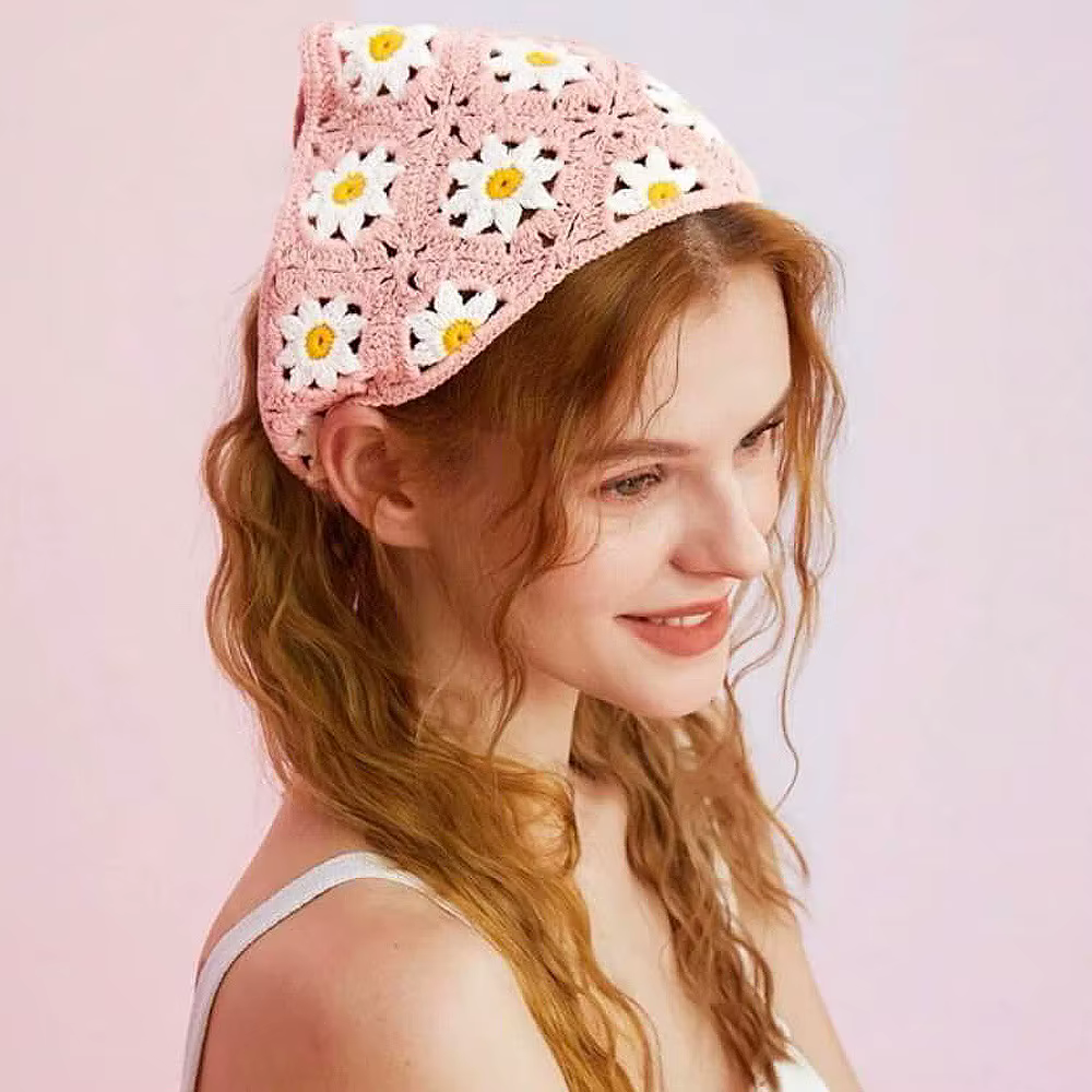 1 pièces foulard de cheveux pour femmes à la mode doux style rustique tricoté fleur