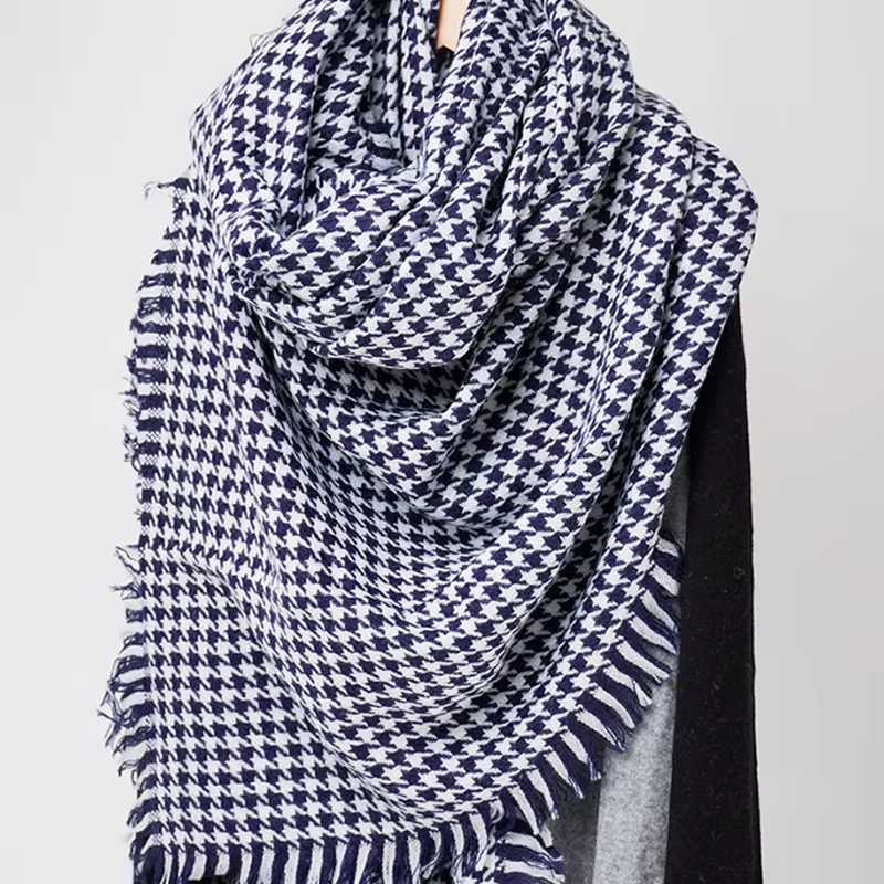 Écharpe Pied-de-Poule en Laine pour Femme, Grande Couverture, Châle Doux et Chaud, Collection Automne et Hiver