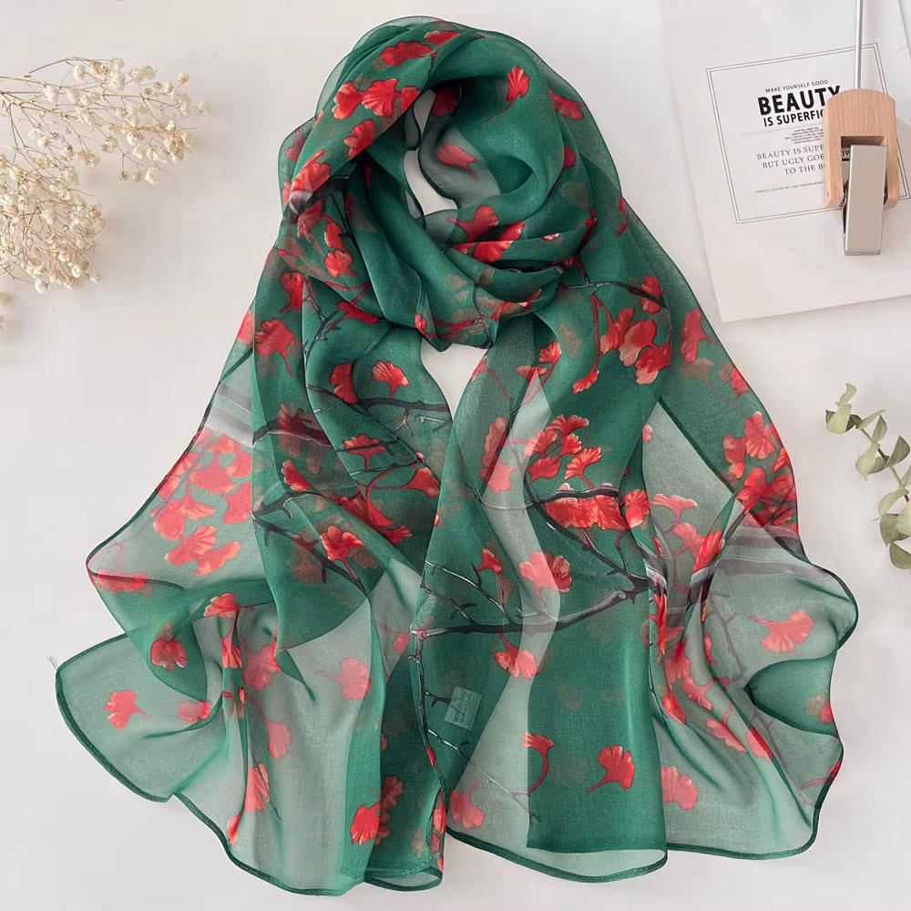 Foulard à fleurs en mousseline de soie pour femmes