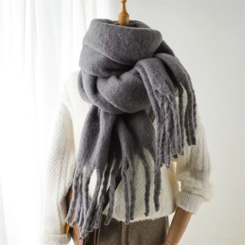 Écharpe d'hiver pour femmes cachemire chaud solide Pashmina couverture enveloppes femme épais doux Bufanda grand gland