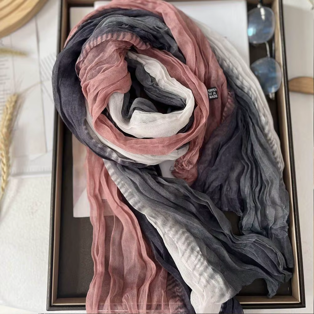 Foulard en lin de coton rétro automne hiver plissé soie longs châles musulman froissé Hijab