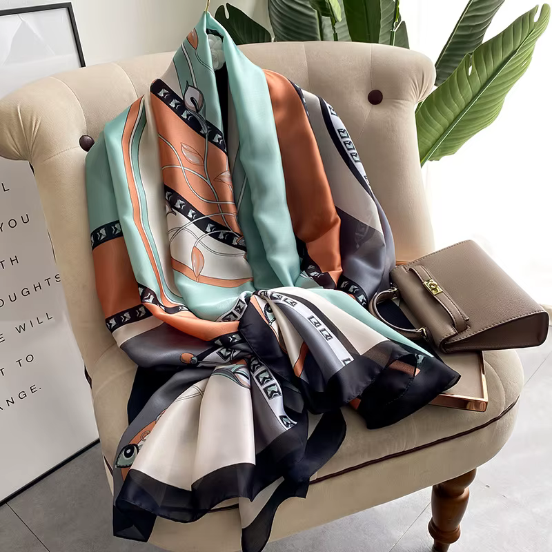 180*90cm silencieux nouvelle marque de luxe écharpe femmes châles enveloppes printemps Hijab Bufanda Foulard femme Bandana plage étoles 2022 soie