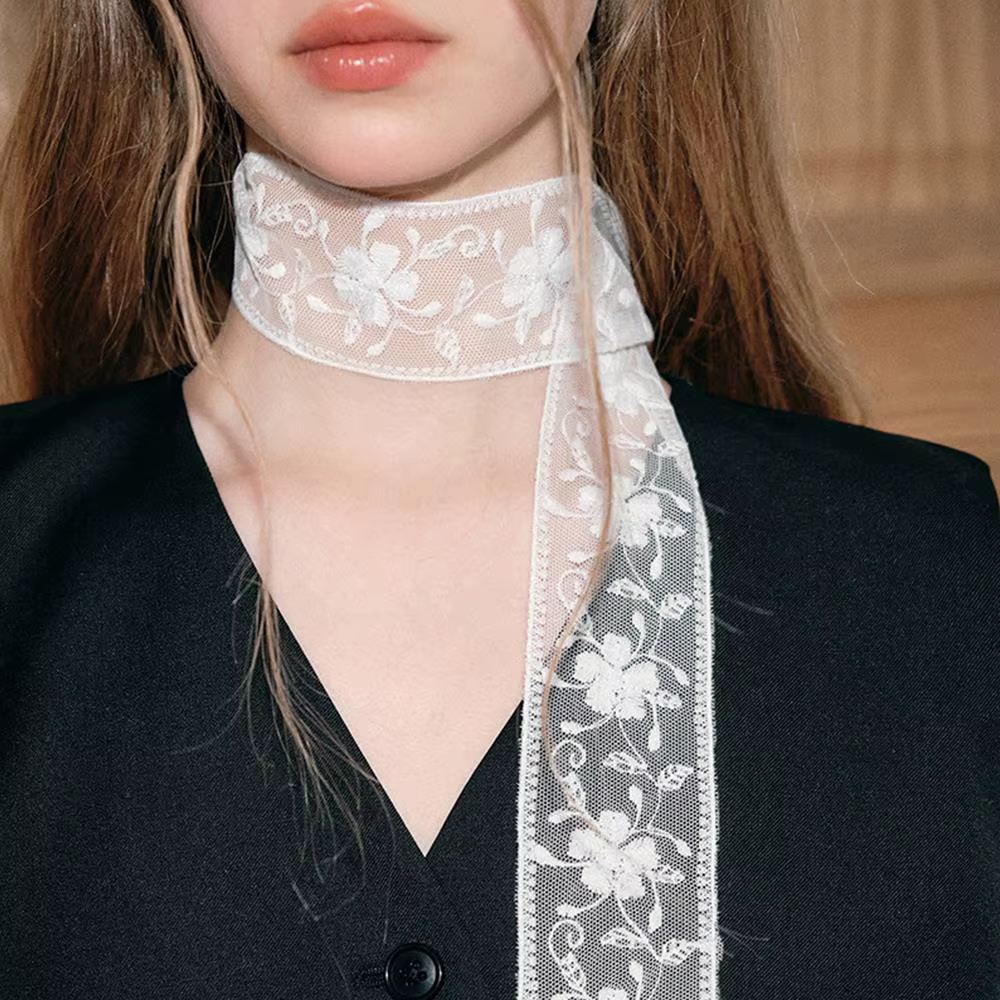 Foulard en dentelle avec ruban Long brodé, 128-180cm, enveloppe en dentelle pour femmes, bandeaux de poignet, Foulard doux