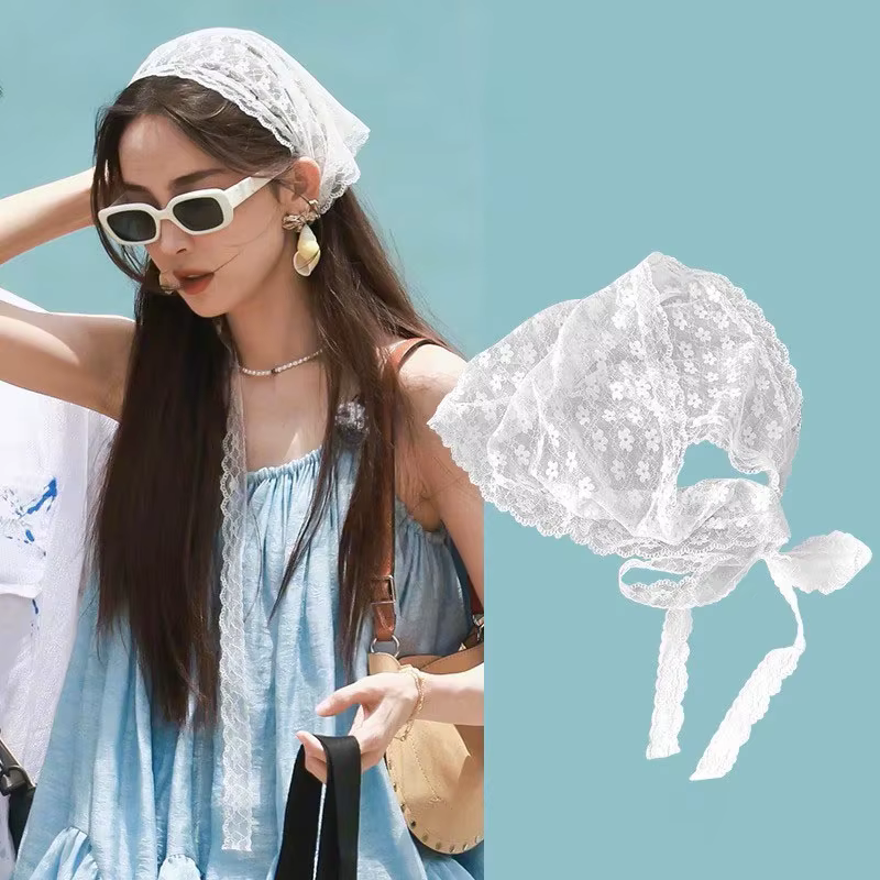 12 styles dentelle maille Triangle écharpe français pays Style Floral cheveux