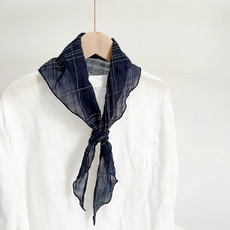 Écharpe triangulaire pour femmes, foulard de la présidence, écharpe de sauna légère à carreaux en coton et lin, mode d'été, nouveau, 2024