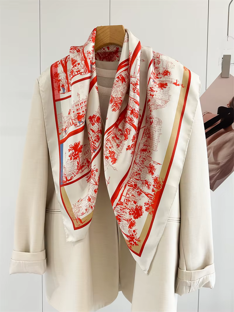 Foulard en Soie Rouge de Luxe 90cm Carré