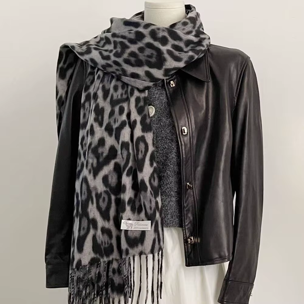 Mode léopard glands châle Imitation cachemire épaissi Foulard Pashmina Hijabs coupe-vent hiver chaud écharpe cou plus
