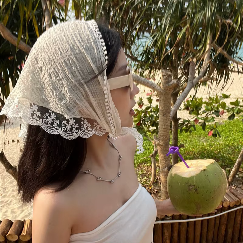 Femmes écharpe triangulaire été mince Protection solaire dentelle foulard français respirant polyvalent bandeau de