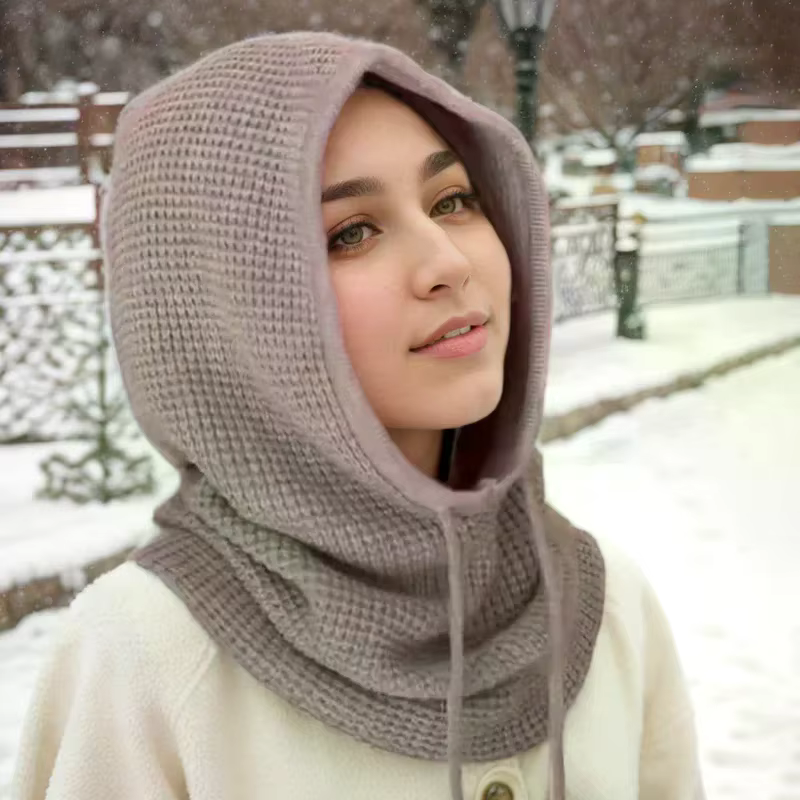 Écharpe à capuche tricotée pour femmes automne et hiver épaisse et chaude avec oreillettes