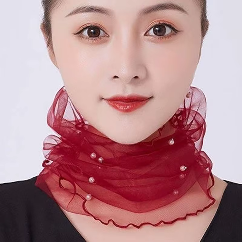 Écharpe en dentelle perlée pour femmes avec maille printemps-été pour la protection du cou