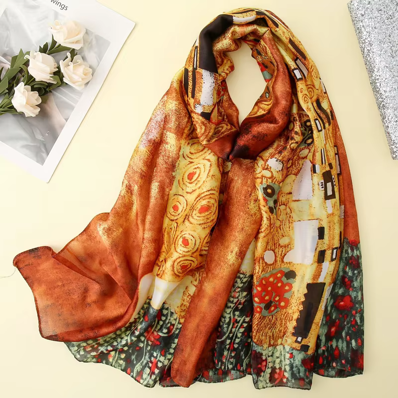 Gustav Klimt peinture à l'huile Foulard en soie pour femmes marque de luxe châle