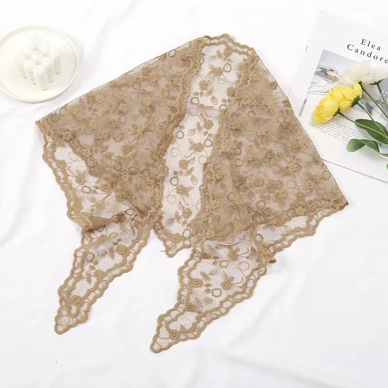 Fleur brodée dentelle Triangle écharpe petit châle Crochet cou