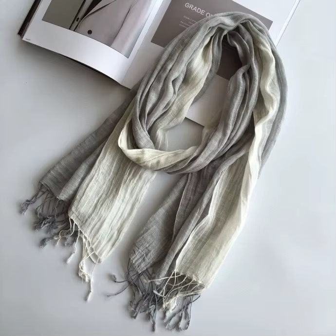 Écharpe marron rayée en coton et lin pour hommes