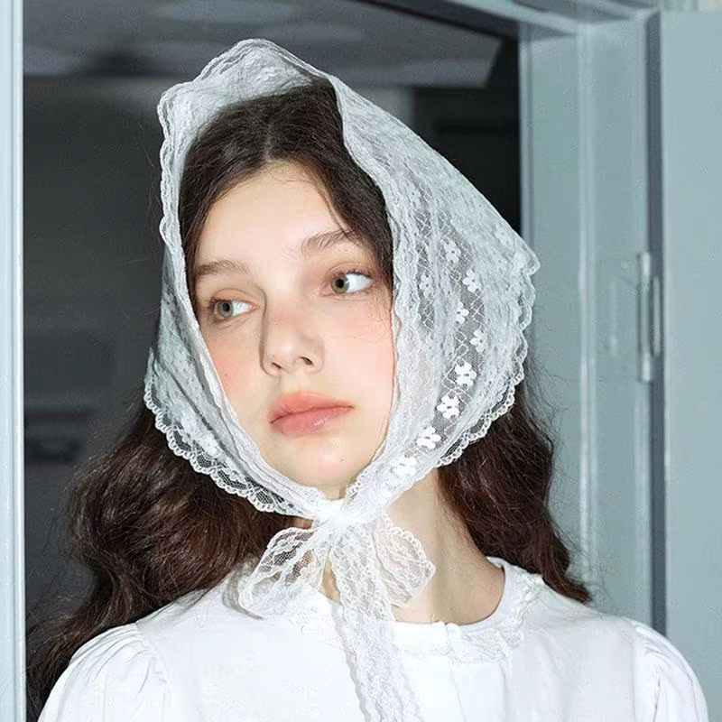 Femmes Style campagnard français dentelle maille Triangle écharpe printemps été Floral cheveux