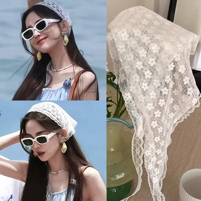 Écharpe triangulaire en dentelle et maille pour femmes