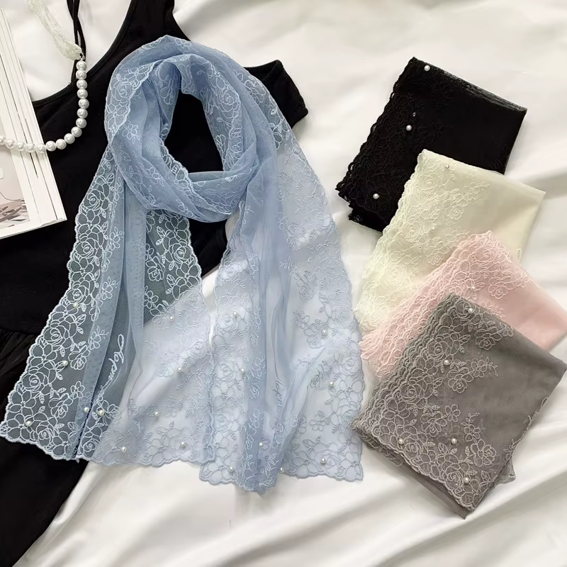 Foulard en soie perlé en dentelle pour femmes