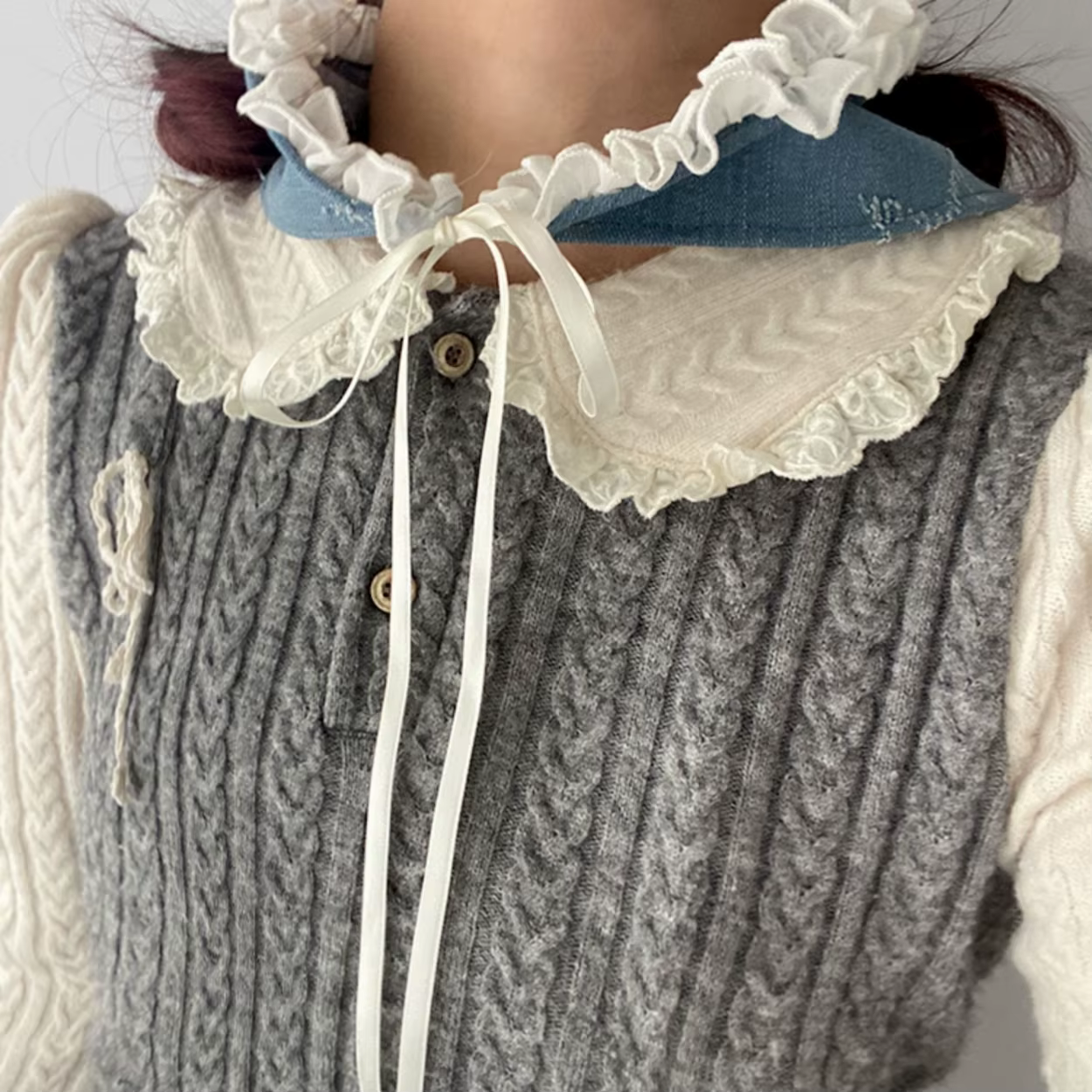 Foulard femme étoiles Denim bleu Turban dentelle écharpe nœud sangle Triangle bandeau Y2K Niche chapeau Vintage