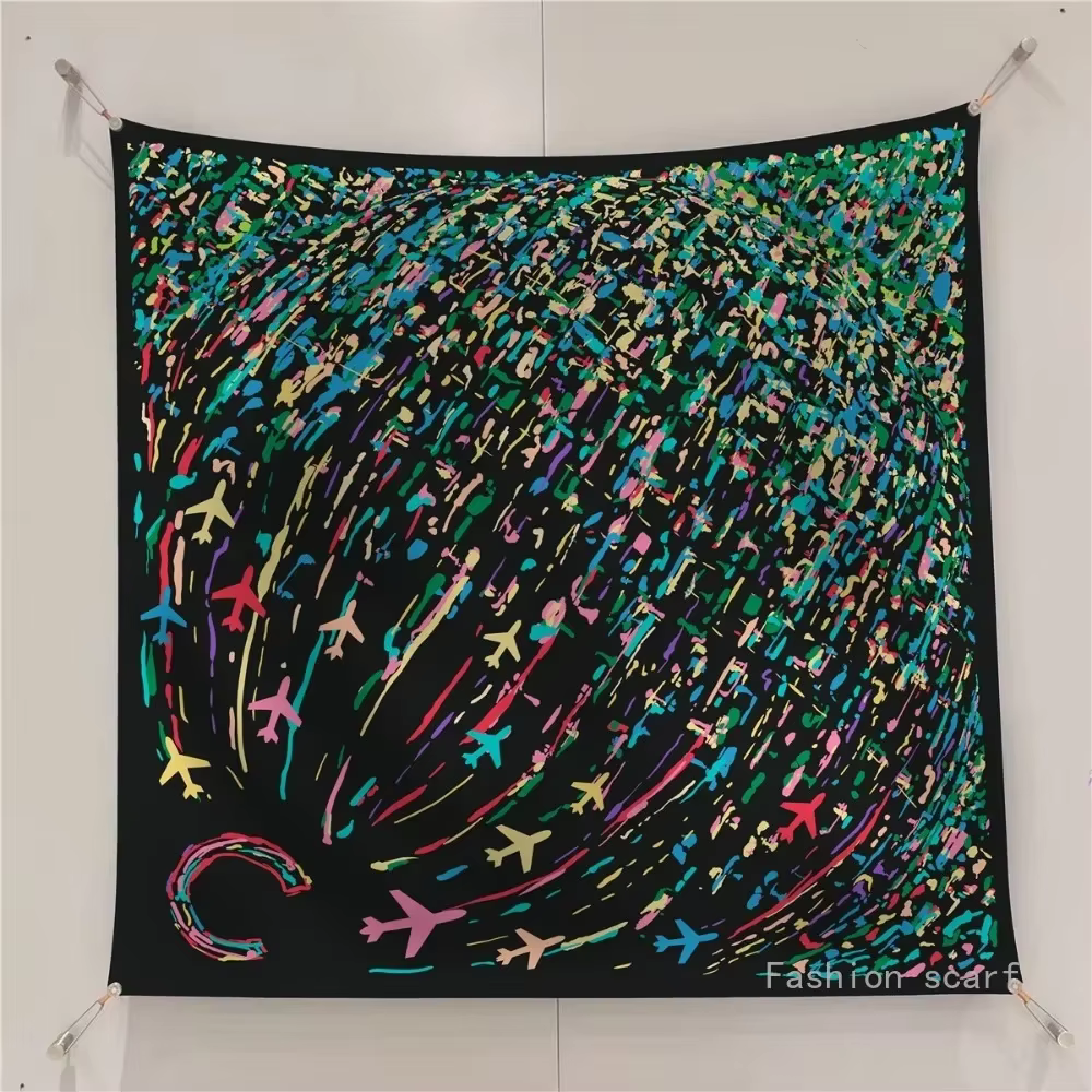 Français 90cm lettre petit C sergé soie femmes crème solaire châle grand carré écharpe foulard en gros foulards