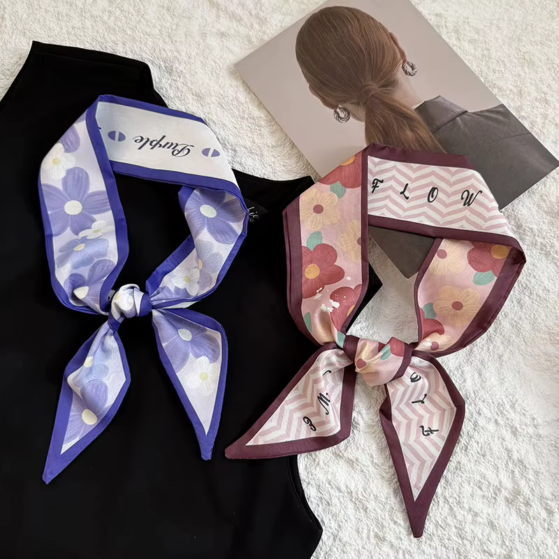 Nouveau modèle de marque de luxe petit foulard en soie pour femmes bandeau de cheveux sac à main poignée ruban écharpe