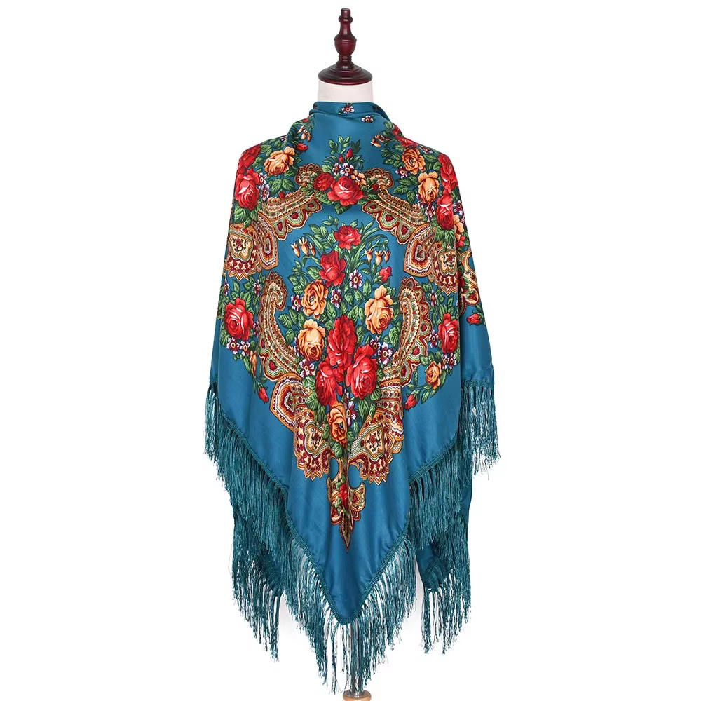 160*160 cm femmes russe National écharpe dame gland imprimé fleuri foulard enveloppes Babushka Bandana plage voyage ombre châles