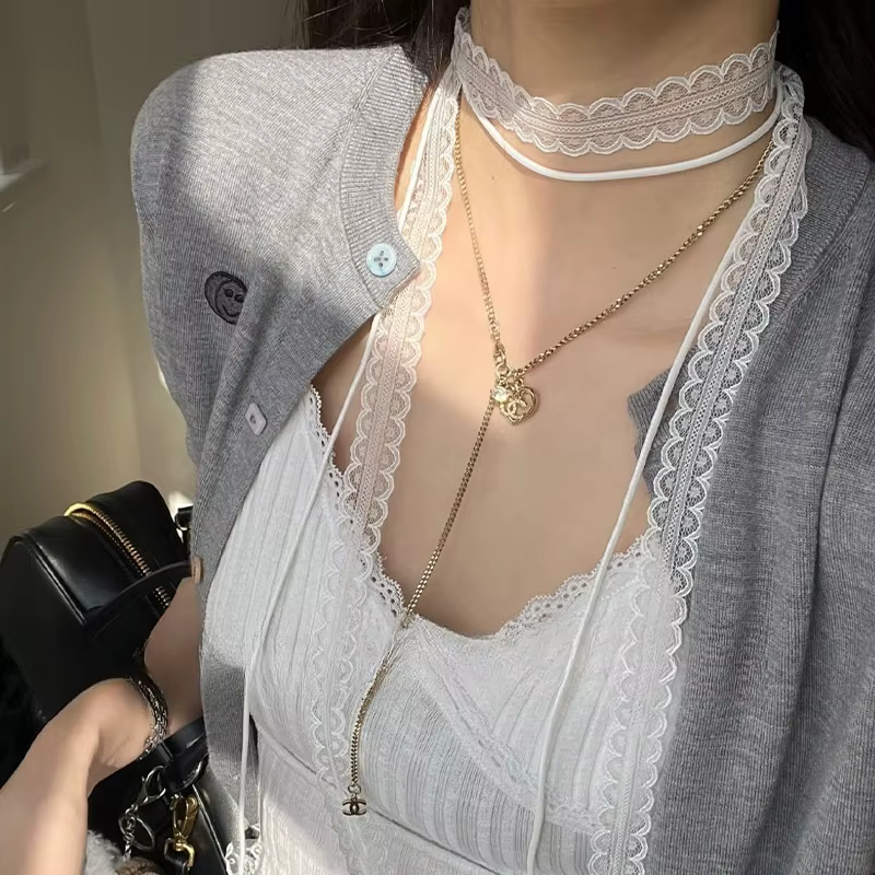 Mode coréenne douce dentelle écharpe nœud papillon cravates femmes été mince maille fleur longue petite
