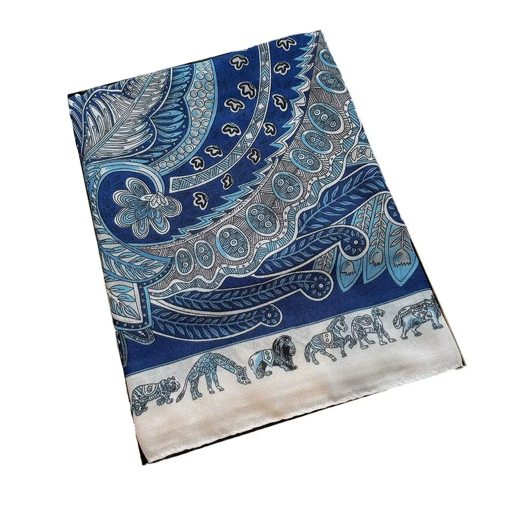 130cm bleu carré écharpe femmes grands châles Vintage carré Bandana luxe foulard femme Foulards