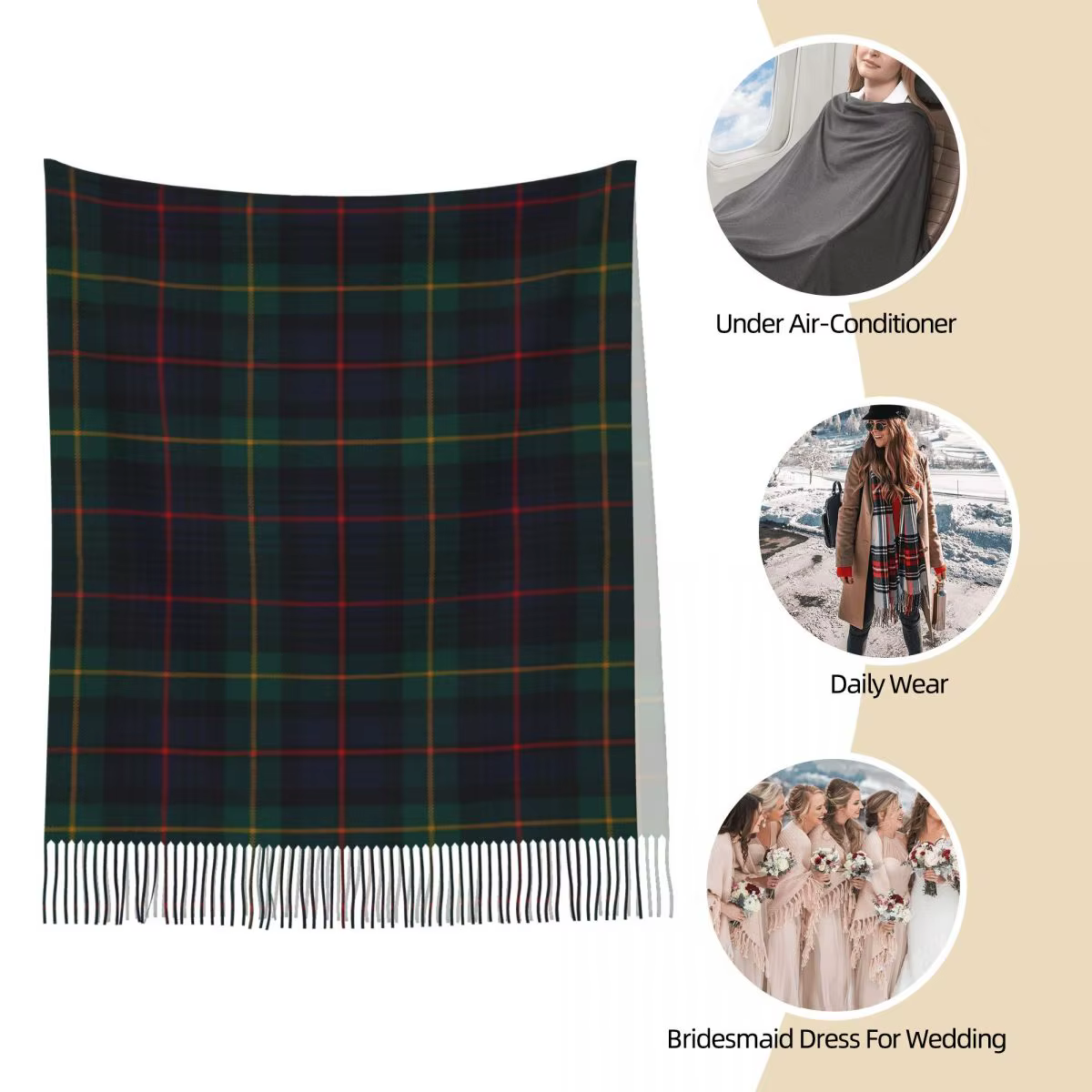 Farquharson écharpe Tartan écossais foulards à pampilles femmes châles et enveloppes doux et chauds grand châle d'automne et d'hiver