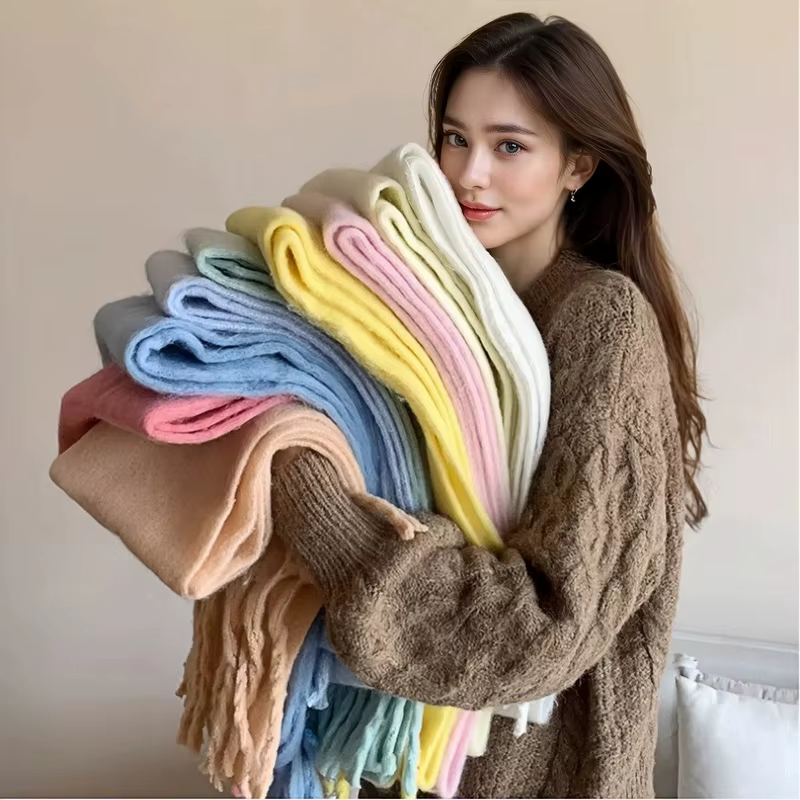 Écharpe d'hiver pour femmes cachemire chaud solide rose Pashmina couverture enveloppes femme épais doux Bufanda grand gland châle Long Echarpe