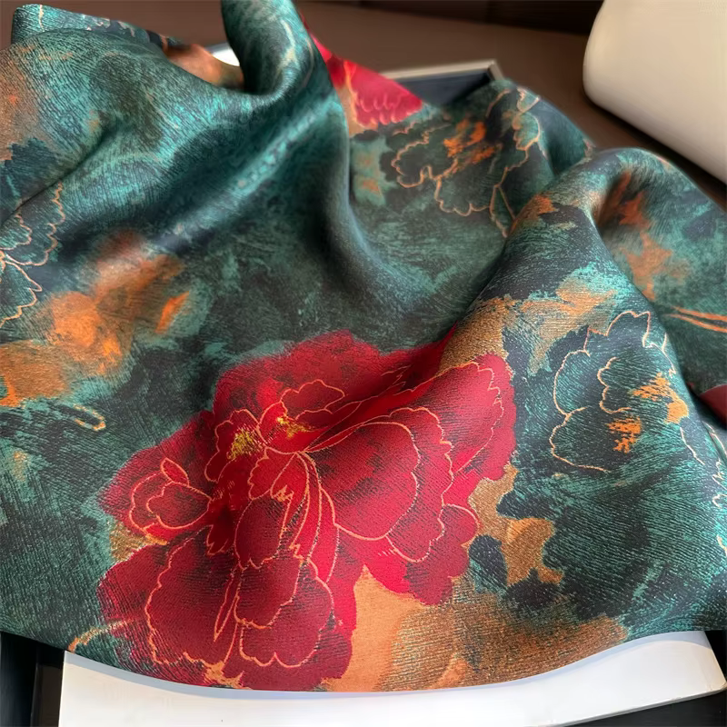 Foulard carré en Satin imprimé Floral Vintage pour femmes