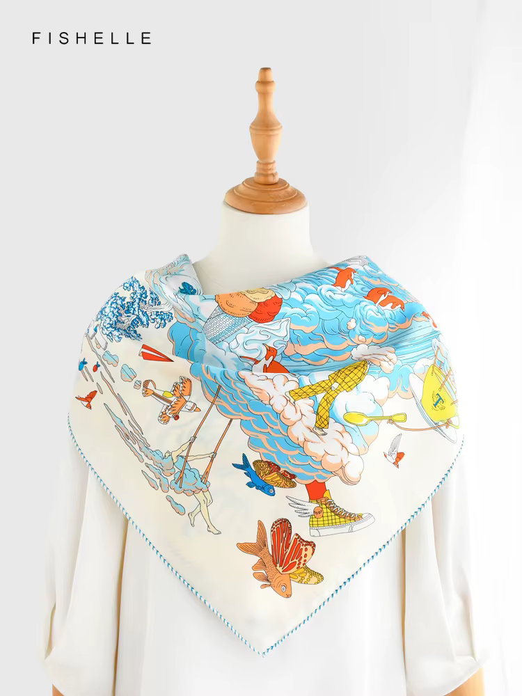 Foulard beige en soie 100% naturelle pour femme