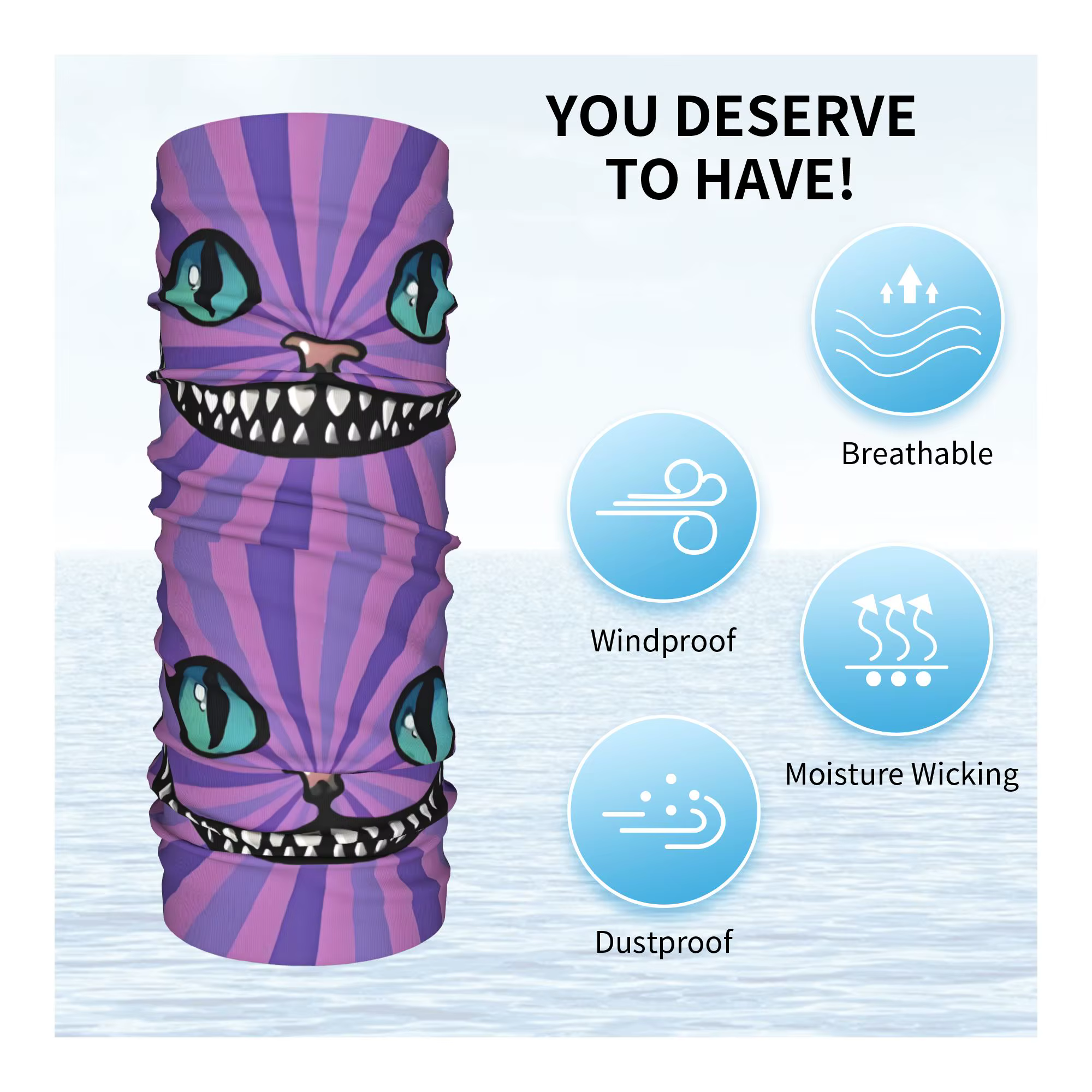 Cache-cou bandana personnalisé motif Chat du Cheshire pour la randonnée et la course à pied