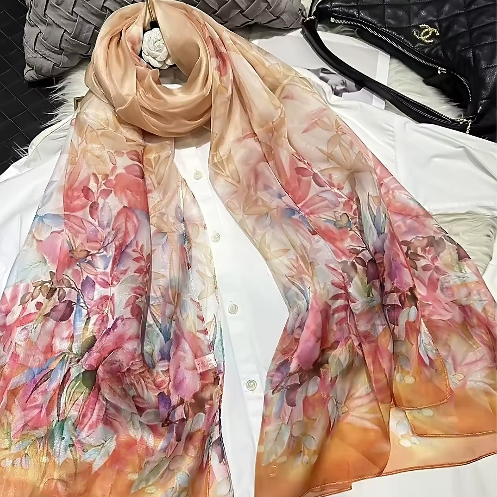 Foulard Long en Mousseline de Soie pour Femme