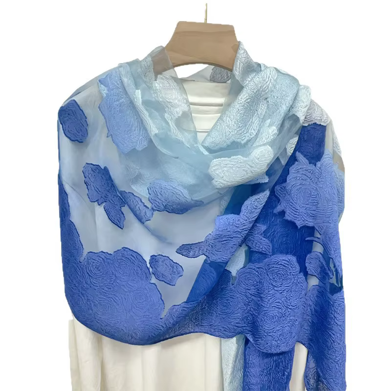 Châle écharpe avec sensation haut de gamme nouveau dégradé Style chinois fleur longue