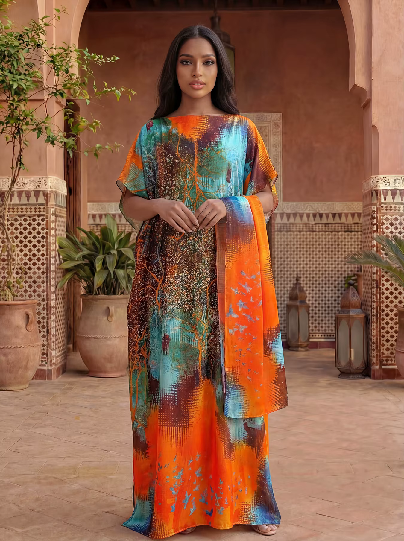 Écharpe pour femmes, nouveau design imprimé tendance Dubaï, long châle pour femmes, robe ample pour fête de plage été 2026, Abaya africaine en soie douce MOOMOO