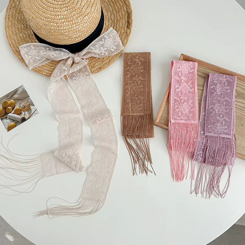 Dentelle fleur étroite longue écharpe femmes filles maigre bandeau