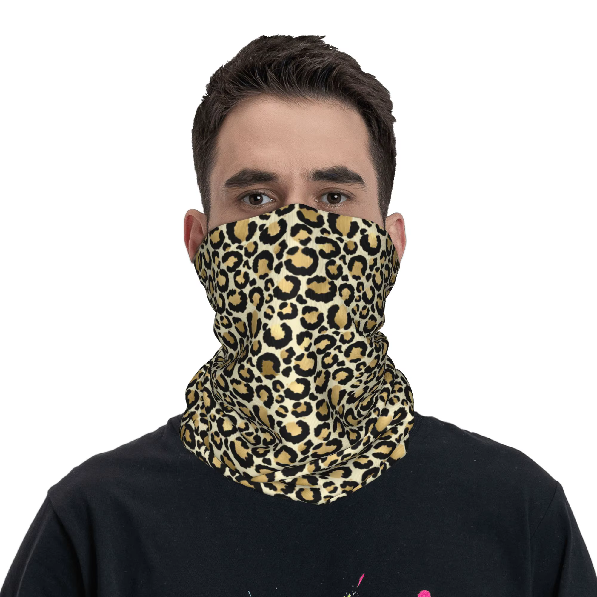 Cache-cou bandana personnalisé motif léopard doré pour la randonnée et la chasse