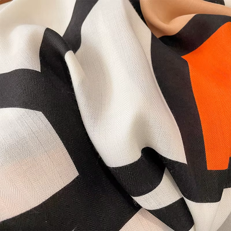 Foulard Carré Géométrique en Coton pour Femme