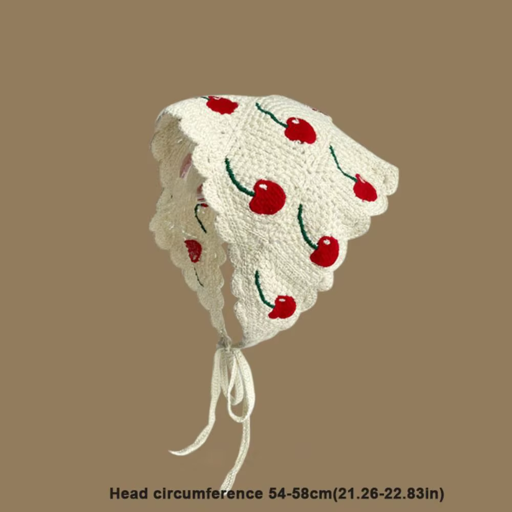 Rétro tricoté Triangle bandeau Crochet français Style pastorale fille fleur foulard à la main creux plage vacances