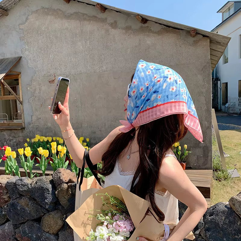 Écharpe carrée en coton et lin