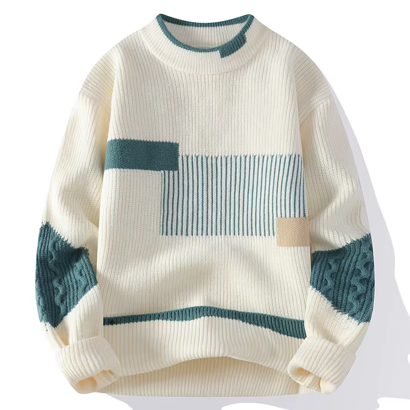 Hommes col montant tricoté pull mode Patchwork tricot pulls