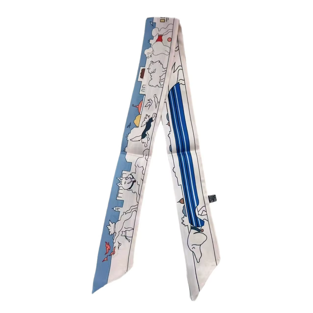 Paris Love Dog imprimé floral ruban de soie écharpe d'emballage coréen sergé satin simulation