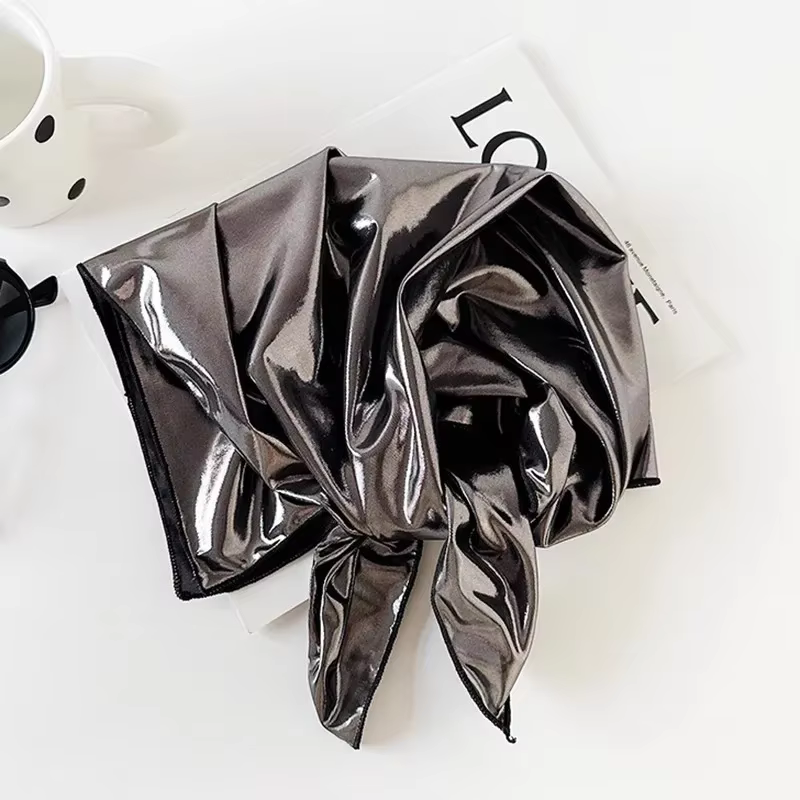 Foulard carré argenté Y2K 2026, style rétro épicé, châle pour cheveux, protection solaire, bandana, hijab, mouchoir pour femmes