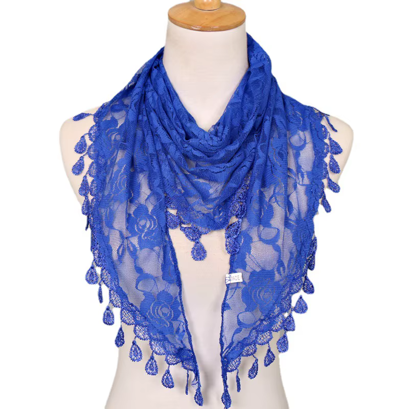 Femmes Rose dentelle écharpe printemps dame solide évider triangulaire foulards doux châle Foulard femme Wrap châles nouveau Style coréen