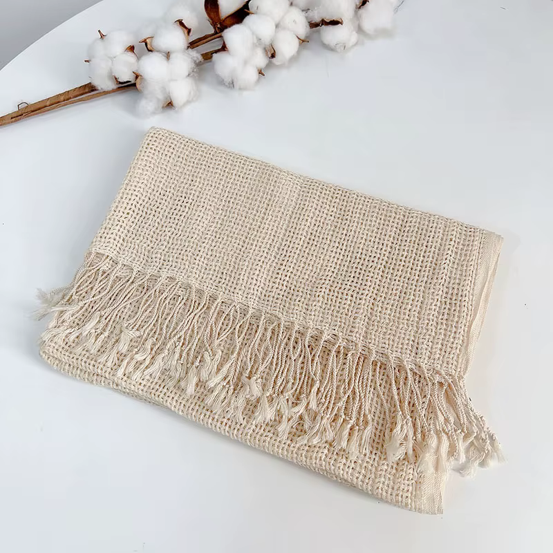 Écharpe mixte en coton de soie creuse Beige