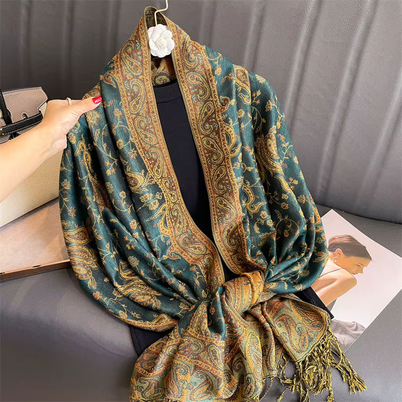 Nouvelle écharpe en imitation cachemire à franges jacquard - luxueuse et haut de gamme