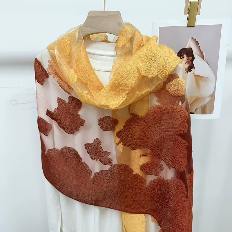 Châle écharpe avec sensation haut de gamme nouveau dégradé Style chinois fleur longue