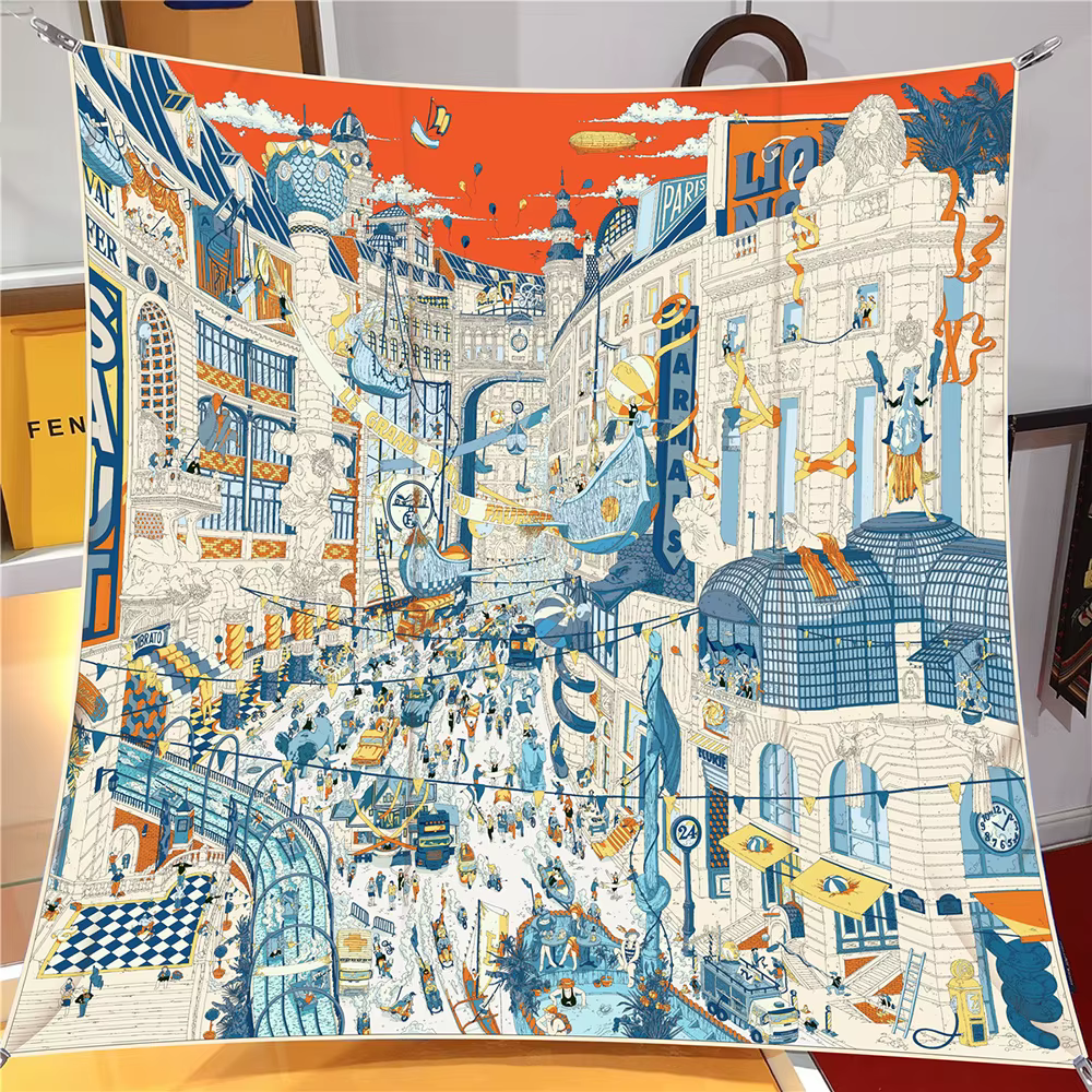 Ville de marque de luxe ​ ​ De Paris Foulard carré femmes sergé foulards en soie enveloppes plage châle Hijabs grands