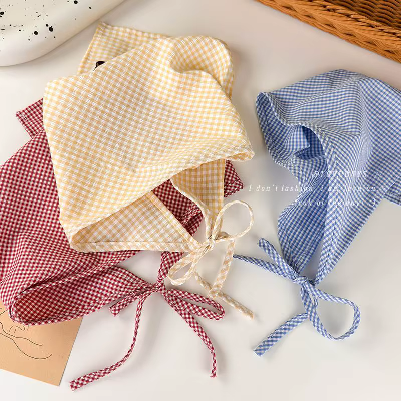Pais français vichy foulard femmes filles printemps été rétro mode cheveux écharpe Bandana Wrap