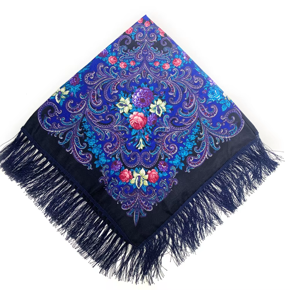 115*115 cm femmes russe écharpe de luxe imprimé fleuri carré Bandana ukrainien à franges châle Babushka mouchoir bandeau